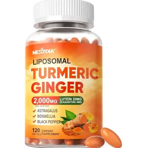 Liposomal Turmeric Curcumin and Ginger Supplement Softgels 2000mg, 95% Curcuminoids, Organic Turmeric Root Extract with Black Pepper for Superior Absorption, Plus Lutein Zeaxanthin, Non-GMO, 120 Pills