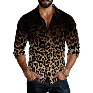 Men's Leopard Print Shirts Cheetah Long Sleeve Button Down Vintage Tee Shirt