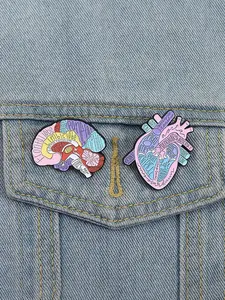 2pcs/set Labeled Brain Anatomy Heart Anatomy Enamel Pins Drop Set Pins Human Organ Medical Model Durable Metal Brooches Lapel Backpack Badge Jewelry Accessories Gifts for Medical Students Friends