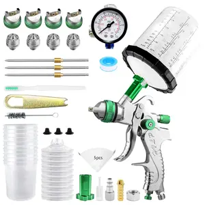 HVLP Spray Gun with 10x 650ML Disposable Paint Cups, 4 Nozzles,1.4/1.7/2.0/2.5mm, Automotive Paint Guns Gravity Feed Air Spray Gun Kit with Air Compressor for Cars, Furniture, Fence, DIY Sprayer
