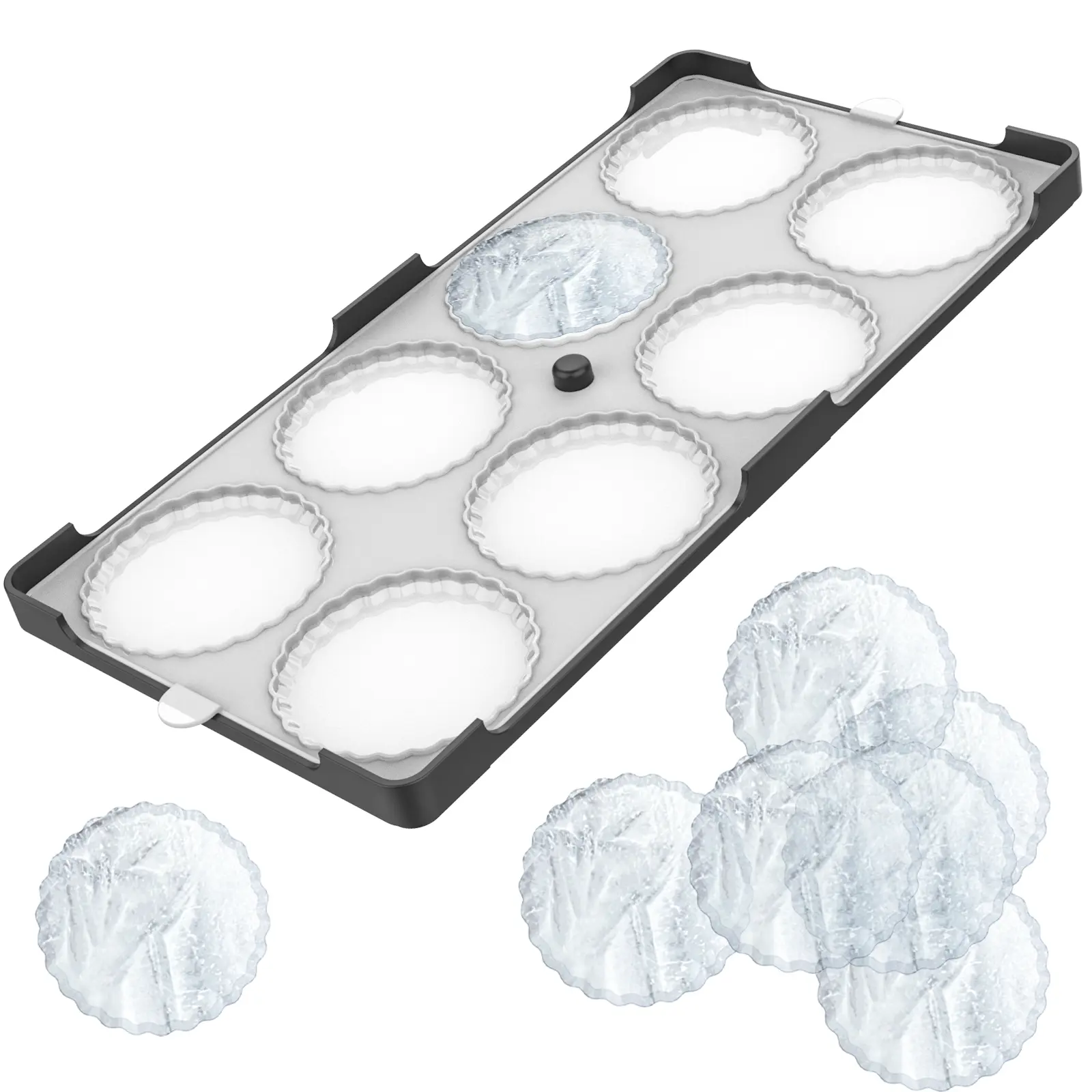 Koluti Silicone Ice Tray Chips Mold with Plastic Holder, 8-Cacity Thin and Chewable Crunchy Ice Making Tray, Easy Release & Flexible DIY Round Ice Maker, Reusable and BPA Free