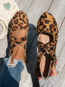 Fashion Leopard Print Women's Flat Shoes, Casual Comfortable Round Toe Single Shoe, Ballet Style Mary Jane Flats, Lazy Loafers