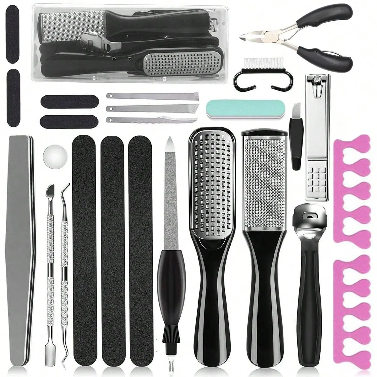 25pcs Compact Smooth Manicure & Pedicure Set, Nail Care Kit with Callus Remover, Cuticle Pusher, Nail Files & More for Home, Travel Use