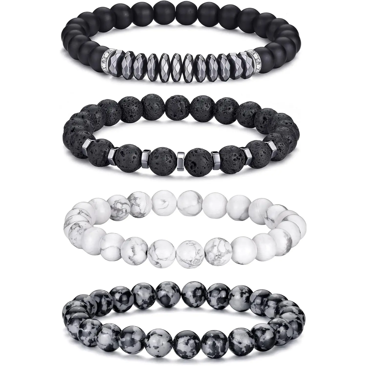 4,black,gray,white bracelet