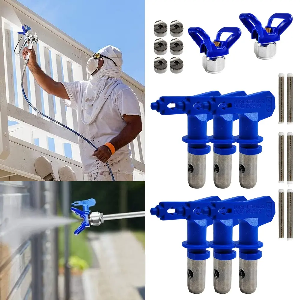 Spray Tips for Airless Sprayer, Reversible Airless Paint Sprayer Nozzle Tips 6 Pieces with 2PCS Nozzle Seats, Airless Paint Spray Guns Nozzles Set for House, Car, Hull Painting