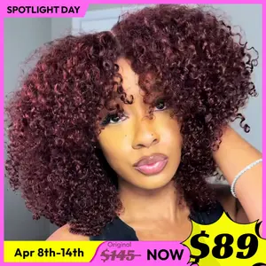 UNice 250% Density Reddish Brown Fluffy Layer Burmese Curly Wig No Slip Glueless Pre-cut 7x5 HD Lace Closure Human Hair Wigs with Layer Finger Coil Ends 16 Inch Beginners Friendly Natural Looking #SpotlightDay#Summervibes