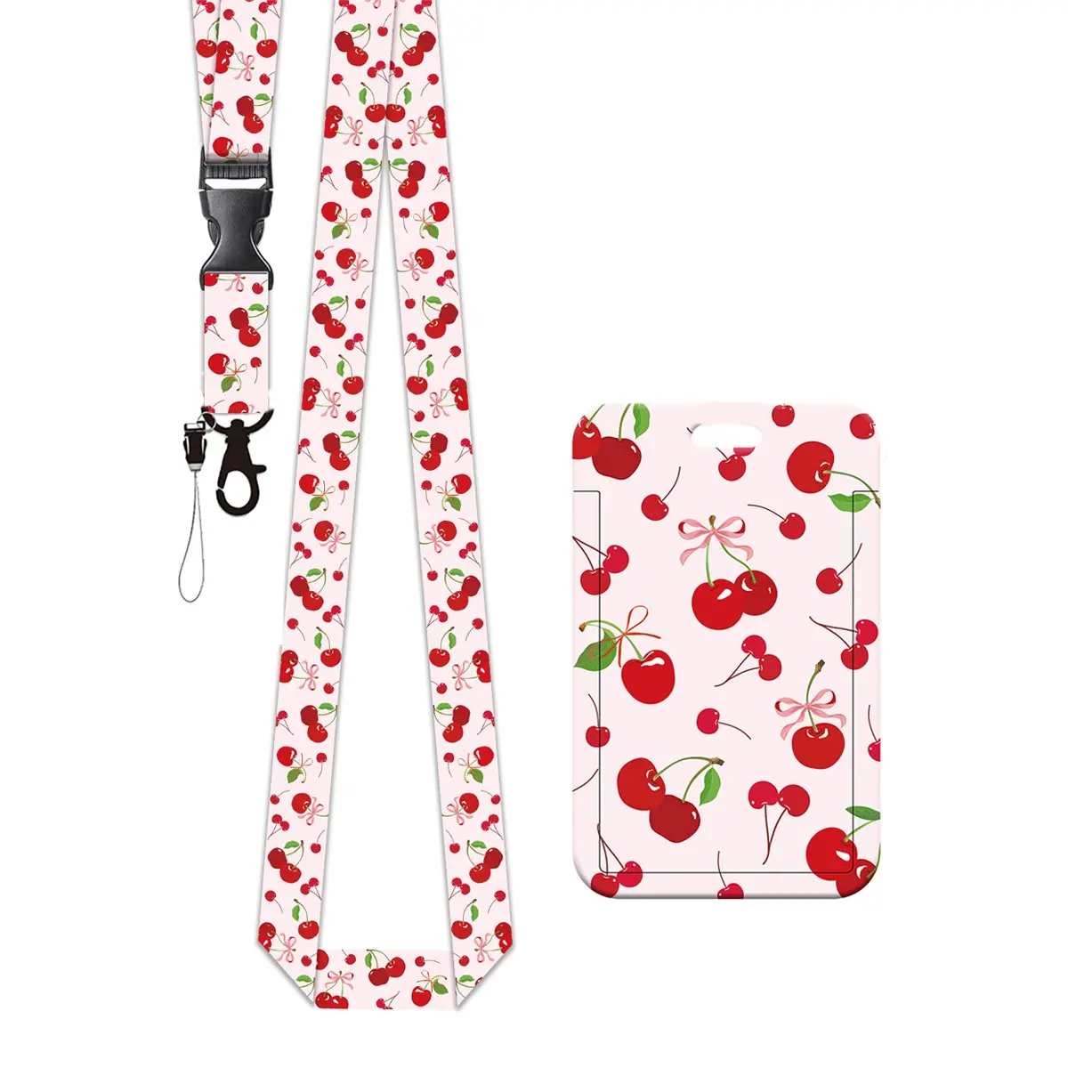 Cherry Print Office Lanyard with Card Holder, Detachable Neck Strap for Keys, ID Cards, Nurses, Teachers, Students, Medical Workers, Removable Cardholder