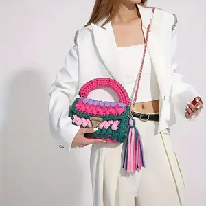 Handmade Mini Colorblock Crossbody Bag, Trendy Crochet Shoulder Bag,