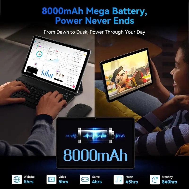 Tabwee T90 Tablet, 11 Inch Android 15 Tablets with Keyboard, Mouse