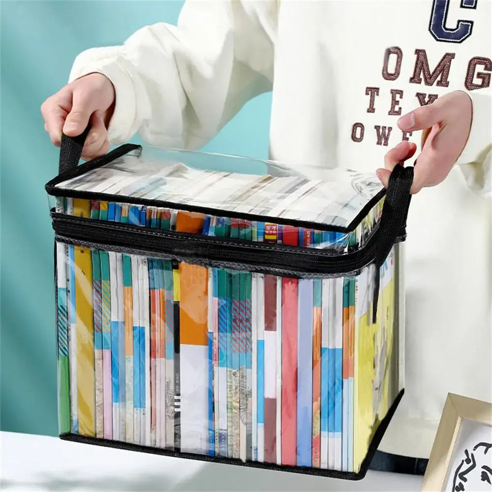 Clear Book Storage Box, 1 Count Foldable Waterproof & Dustproof Book Organizing Box, Home Organizer for Living Room Bedroom Office School, Office Supplies, Document Organizer, Files Organizer, Paper Organizers