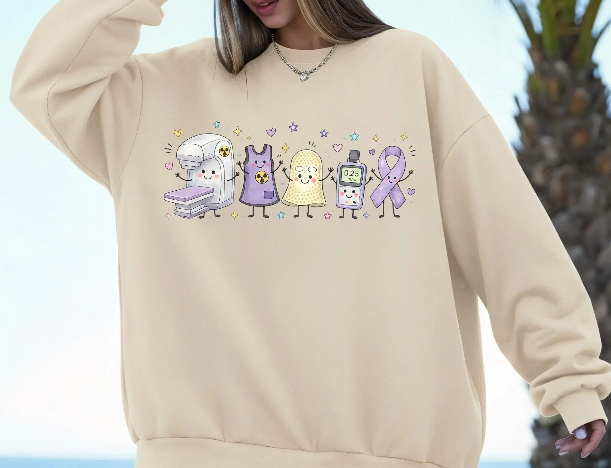 Cute Radiation Oncology T-Shirt & Sweatshirt, Radiation Therapist Doodle Crewneck, Cancer Care Gift, Kawaii Healthcare Sweatshirt