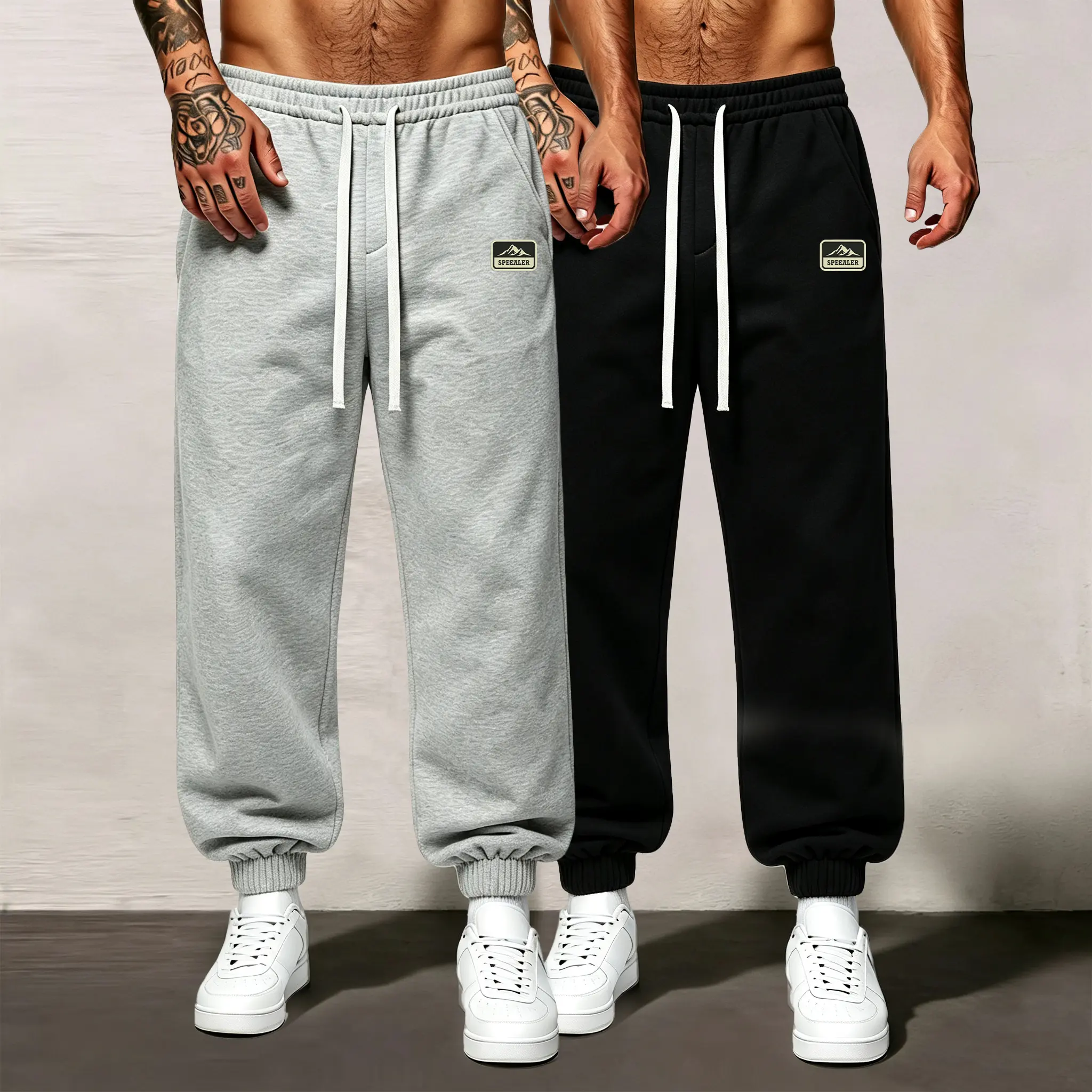 2-Pack Men’s Jogger Sweatpants with Cuffs, Drawstring Elastic Waist, Ribbed Ankle cuffs, Loose-Fit Athletic Long Pants, Vintage Streetwear Style, Ideal for Basketball, Fitness, Everyday Loungewear