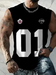 Men's Sleeveless Graphic Top, Casual H-Type Loose-Fit, Breathable Summer Workout Shirt, Streetwear for Daily Wear