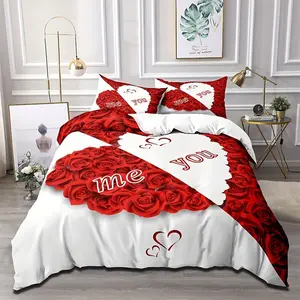 Rose Heart Declaration 3-Piece Decorative Bedding Set, 1 Fitted Sheet & 2 Pillowcases, Soft Fabric, Easy Clean, Valentine's Day Bedroom Decor