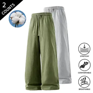 Summer Vibes 2-Pack Men’s Loose Wide-Leg Straight-Leg Pants, Elastic Drawstring Waist, Stretch, Breathable — Summer Vibes Everyday Casual Pants