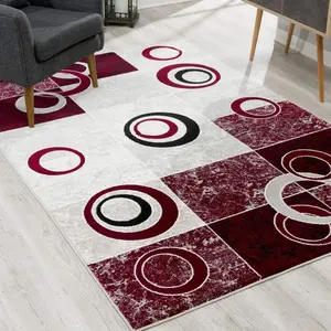 212 MAIN 4 x 6 ft. Red & White Inverse Circles Stain Resistant Modern Abstract Home Decor Area Rug, Home Decor Rugs, Modern Abstract Rug