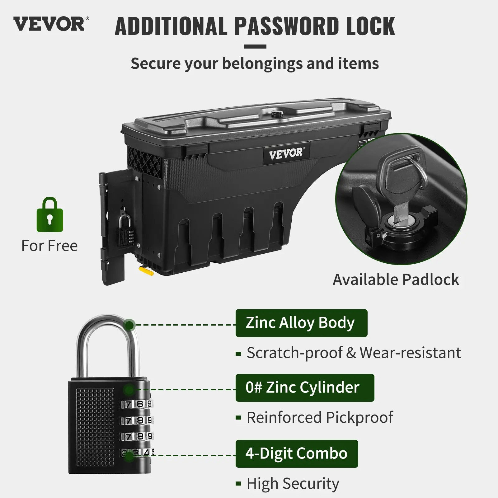 VEVOR Driver Side Lightweight ABS Plastic Toolbox, 6.6 Gal Capacity Organiser for Tool Organization, 20 L Lockable Waterproof Truck Bed Wheel Well Storage Box with Password Padlock, Black, Easy Mount, Fits 2007-2021 Tundra (Father's Day Gift Option)
