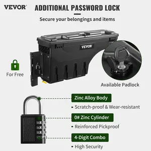 VEVOR Truck Bed Storage Box, Lockable Lid, Waterproof ABS Wheel Well Tool Box 6.6 Gal/20 L with Password Padlock, Compatible with Tundra 2007-2021, Driver Side, Black