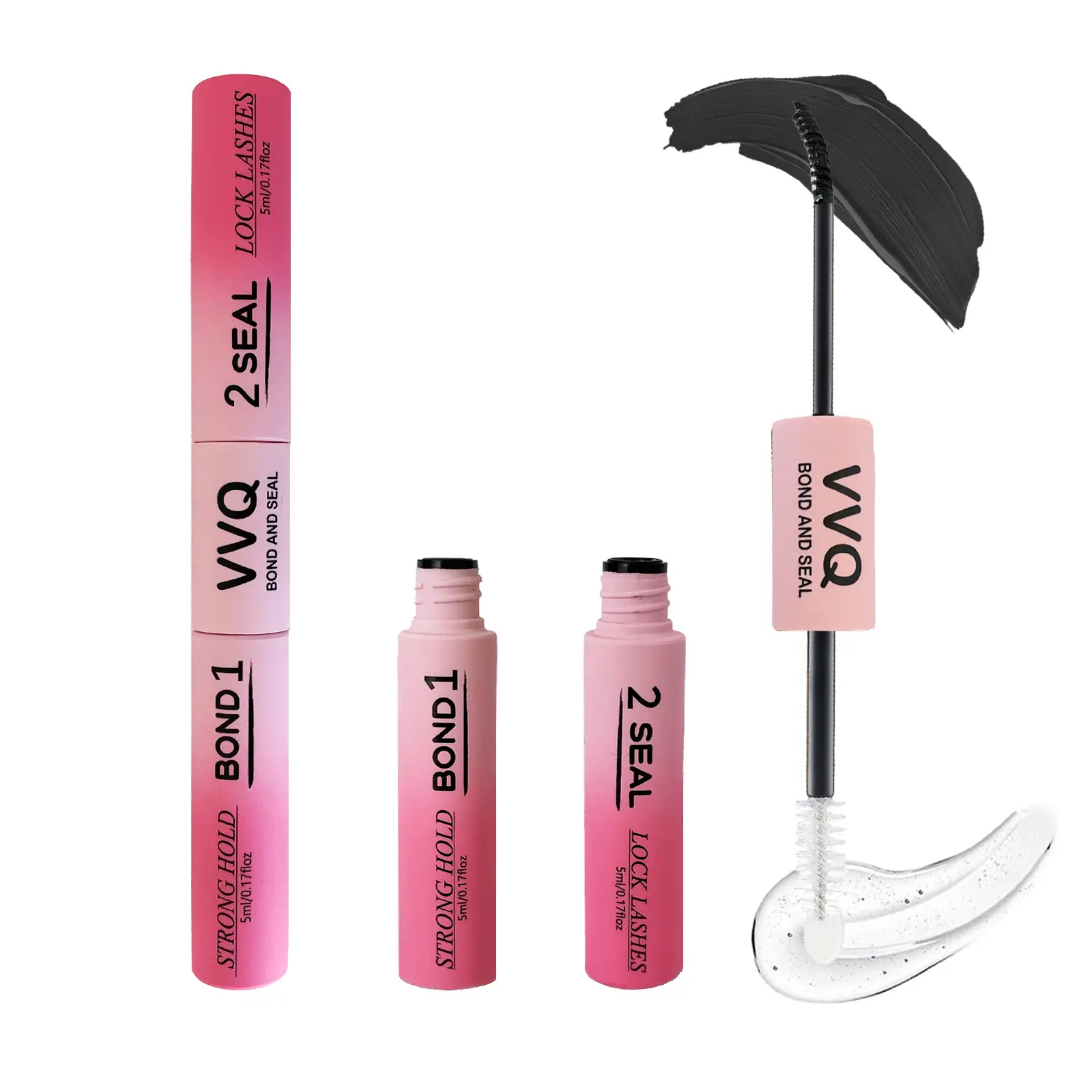 VVQ Lash Bond and Seal (Black Glue) Waterproof Lash Glue Lash Glue for Eyelash Extensions Long-Lasting Hold Super Strong Latex free Non-Irritating 2-in-1 Bond and Seal Lash Glue for Eyelash Clusters