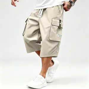 Men's Plus Size Summer Lightweight Cargo Pants – Drawstring Waist with Large Pockets & Letter Patch, Solid Color Regular Fit for Casual & Outdoor Wear – Big & Tall Sizes