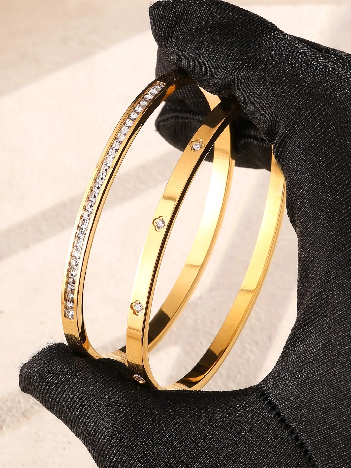 2 Piece Set Elegant Stainless Steel Bangle Bracelets with Sparkling Synthetic Zircon, Unisex Party Jewelry, All Seasons Wear