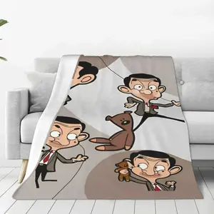 Comfortable Mr. Bean Cartoon Blanket Merch Room Decorative Throw Blankets Soft Fleece for Couch