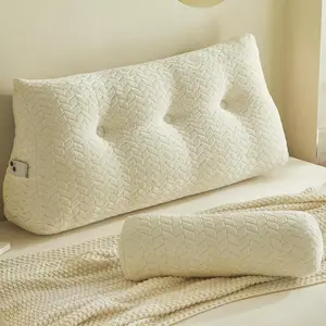 Wedge Headboard Pillow Twin Size, Triangular Wedge Backrest Pillow with 1 Pack Neck Roll Pillows, Headboard Pillow for Bed,Daybed,and Lounging, Large Bed Bolster Pillows,Off White