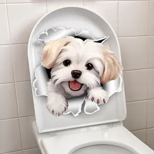 Small Puppy Toilet Sticker Bathroom Water Tank Decoration Waterproof Self-Adhesive Wall Art, Cute Animal Design for Home Decor, Bathroom Decoration Supplies, Bathroom Accessory, Bathroom Decoration Accessories