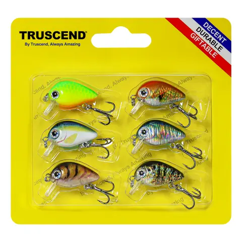 TRUSCEND Square Bill Crankbait Lure (0.05/0.14oz) - Slow Sinking Swimbait with ABS Body, Built-in Rattle Sound, Sharp Treble Hooks, Premium Materials, Saltwater Ready Outdoor Fishing Equipment for Freshwater Bass, Multi-Fish Species, Salmon