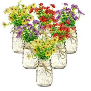 6 Set Mason Jar Table Centerpiece with Flower Mason Jar Flower Centerpiece Vases Decor