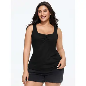 BLOOMCHIC Women's Plus Size Sleeveless Supersoft Scoop Neck Lace Tank Top - Patchwork Fabric Garment, Casual [M-6X] 2026 Summer Vibes Swimweek