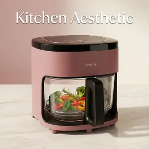 VEXON Aesthetic Pink Glass Air Fryer 4.5QT – 6-in-1 Digital Air Fryer with Viewing Window, 97% Less Oil, Quiet & Easy Clean, A Perfect Gift for your girl