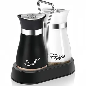 Salt and Pepper Shaker Set, 2 Counts/set Stainless Steel Salt and Pepper Container with Stand, Seasoning Utensils for Home Kitchen, Dining Table, Camping, Barbecue