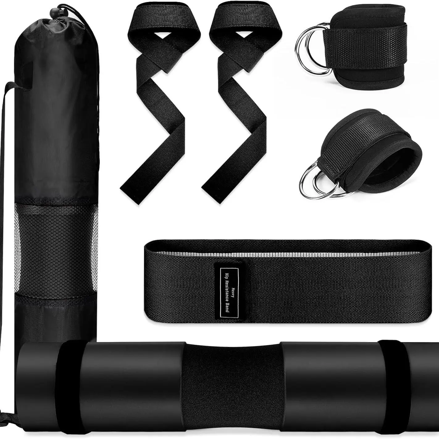 Barbell Shoulder Pad Full Set with Resistance Bands & Adjustable Ankle Straps, High-Density Foam Cushion for Functional Lower Body Workouts