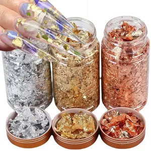 3 Bottle 3-Color Golden Foil Nail Glitter Flakes Broken Golden Foil Nail Sequins Decoration Aluminum Foil Nail Shimmer Flakes