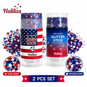 2PCS 4th of July Glitter Stick Set | Red, White & Blue Body & Hair Sparkle for Independence Day Party, Festival & Fun Holiday Look