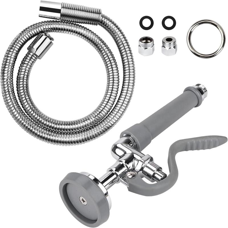 Commercial Pre-rinse Hose with Sprayer 38 Inch Flexible Stainless Hose with Spray Valve Replacement Kit for Wall Mount Commercial Kitchen Sink Faucet(Grey)