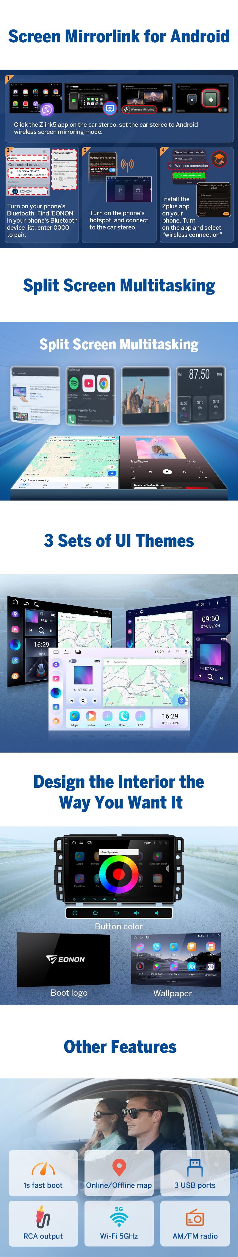 EONON Car Stereo for Chevy GMC Buick Chevrolet Silverado Sierra Suburban Tahoe Impala Traverse Avalanche HHR Acadia Yukon Truck, Wireless CarPlay & Android Auto, 8" Android 13/14 Touch Screen, Dashcam, backup camera, SWC, BT - GMX7A, GMX6S