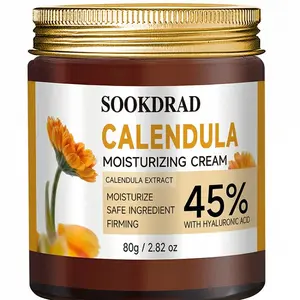 Calendula Firming Moisturizing Cream, 45% Calendula Extract + Hyaluronic Acid, Face Neck Body, 80g, All Skin Types, Daily Essential