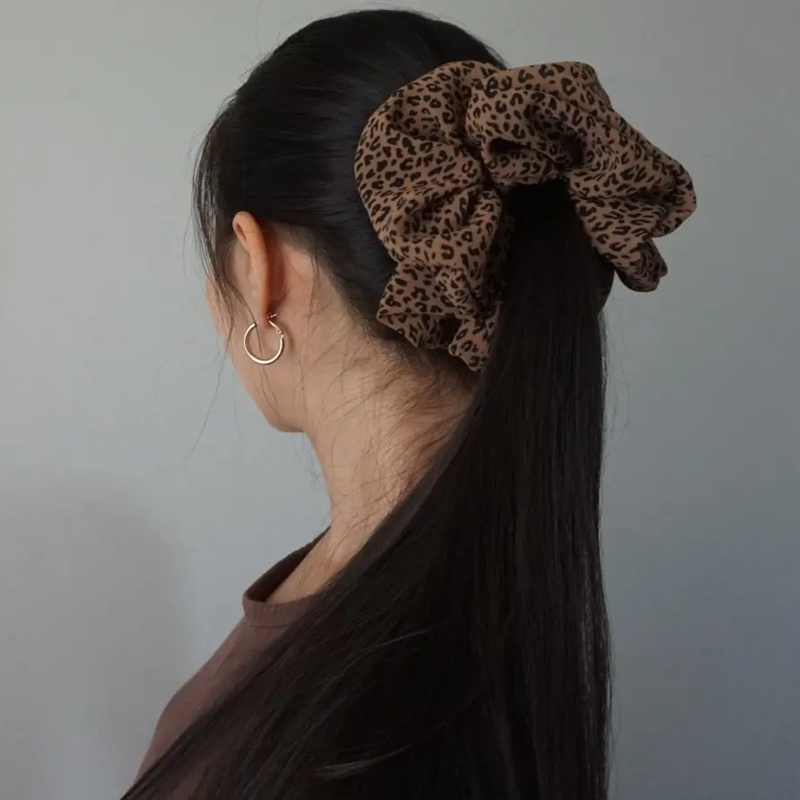 Personalized Leopard Chiffon Scrunchie: Handmade Animal Print Hair Tie
