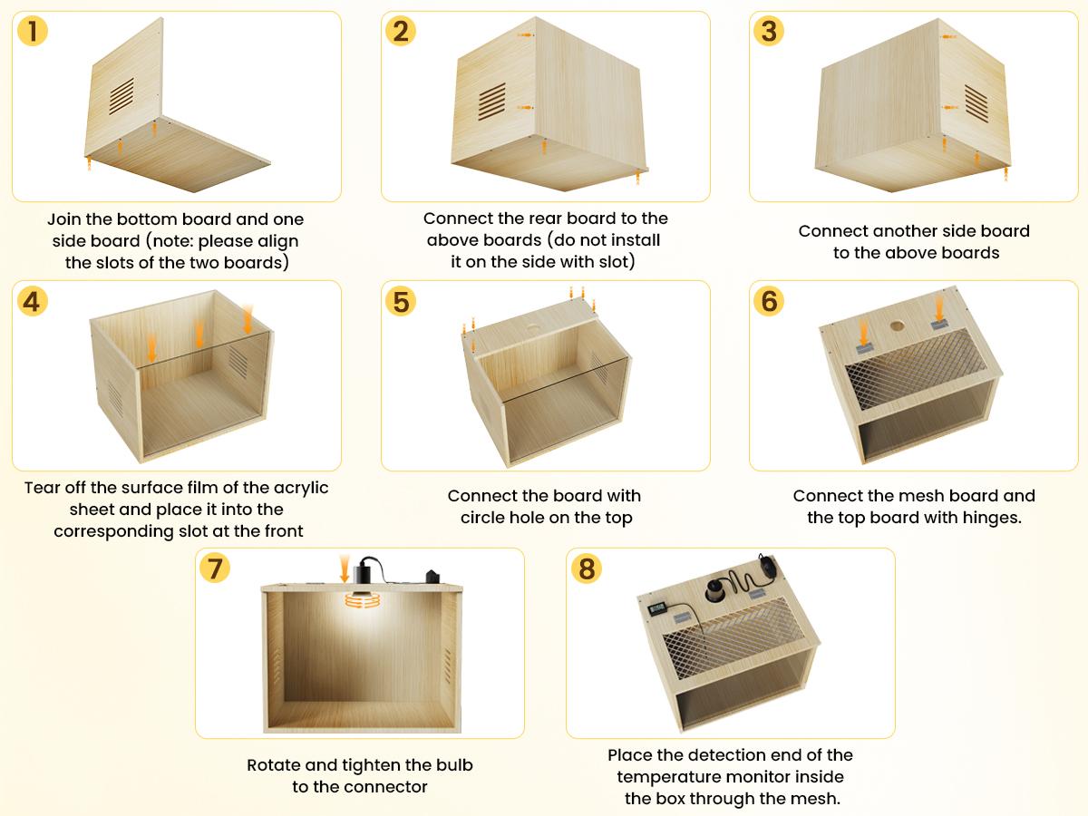 Brooder Box for Chicks, 16 Inch Wooden Chicken Brooder Box with 75W Heat Lamps, Thermometer and Tin Foil, Poultry Breeding Kit, Ideal for 5-7 Newborn Chicks Ducks Quails Hamsters, Small
