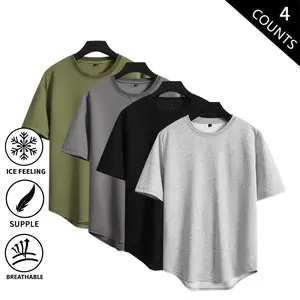 Men’s 4-Pack Quick-Dry Ice Silk T-Shirts – Lightweight, Breathable Crew-Neck Casual Tops for Summer