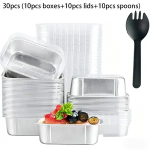 30pcs Cake Molds Set, Aluminum Foil Baking Cups & Rectangular Mold, Durable & Safe, Perfect for Pudding, Desserts, Pancakes, Party Use