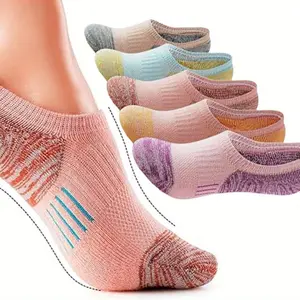 5Pairs Women’s Cushioned No-Show Athletic Ankle Socks - Low Cut Running Socks with Geometric Pattern, Moisture-Wicking Breathable for Sports,Gym,Hiking,Gym Essentials Stylish Sportswear