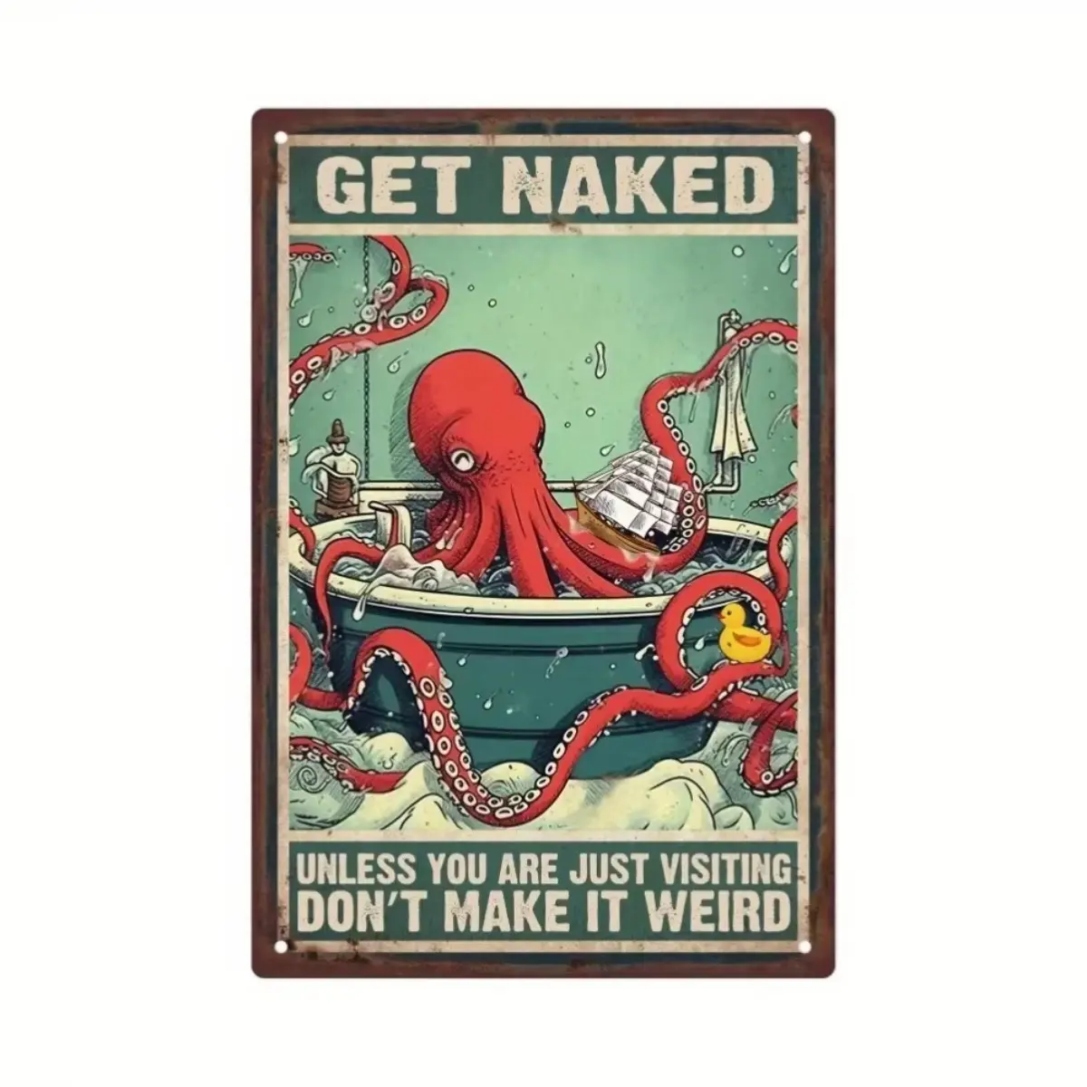 Octopus Aluminum Wall Plaque - Vintage Bathroom Novelty Decor