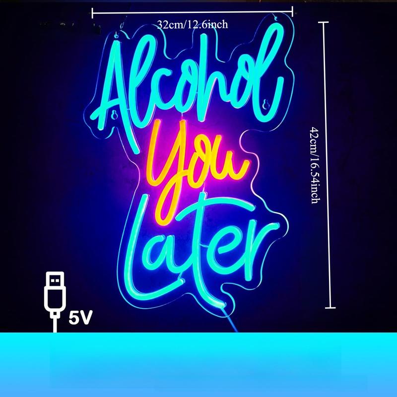 Alcohol You Later Neon Alcohol Neon Wall Decoration Party Decoration USB Dimmable LED Neon Beer Bar Kitchen Restaurant Family Bar Bar Pub Party Man Cave Club Store Hotel Store Business Gifts