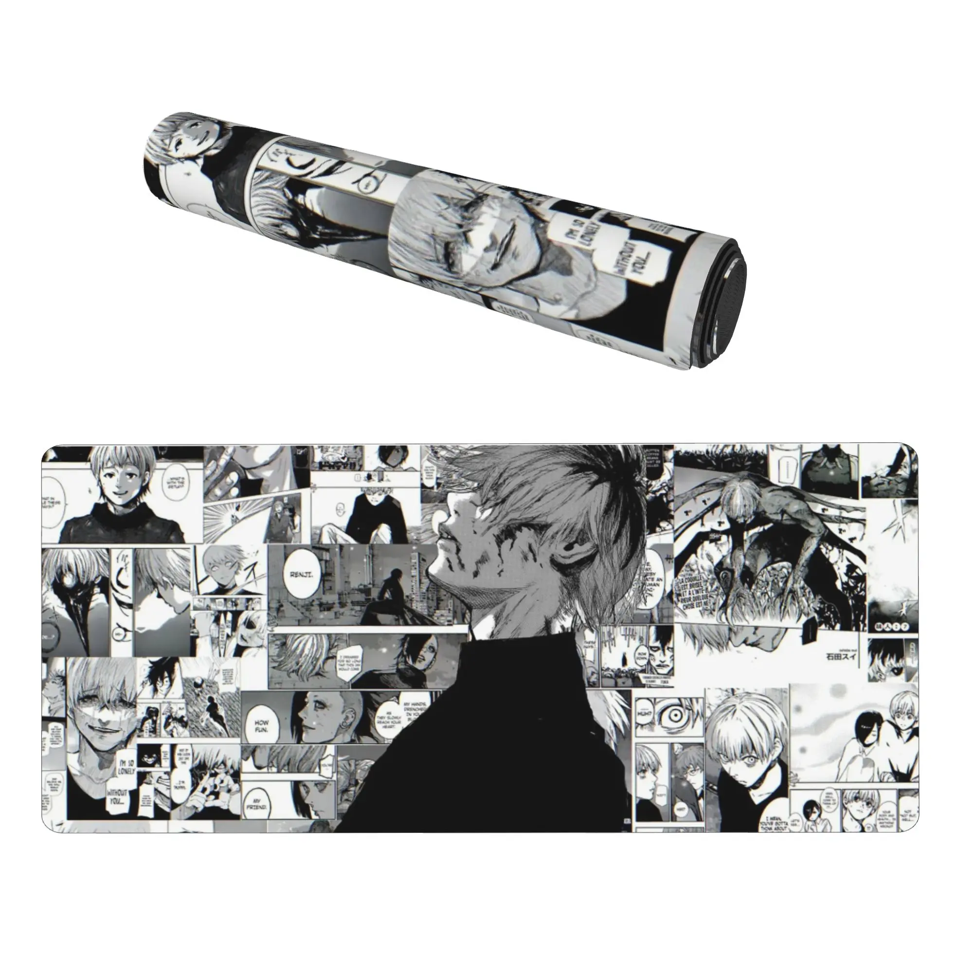 Tokyo Ghoul Anime Mouse Pad Large Black White Design for Gamers Durable Material Computer Keyboard Desk Mat Gaming Accessories 35.5*15.7 inch