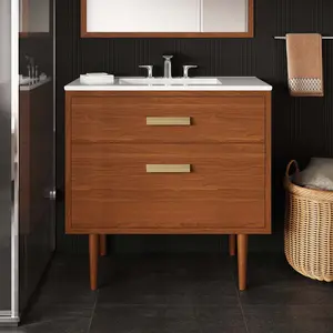 Modway Cassia 36" Teak Wood Bathroom Vanity Cabinet (Sink Basin Not Included) in Natural