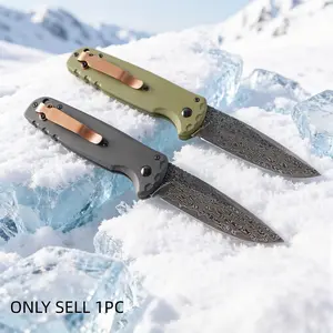 1pc Lightweight Multi-Functional Edc Folding Knife, Damascus Steel Blade, High-Quality Tool, Kitchen Essential, Camping Fishing Helper, Christmas Gift, Men's Gift