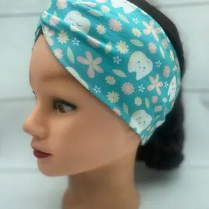 Teal dental twist headband with cute tooth and flowers